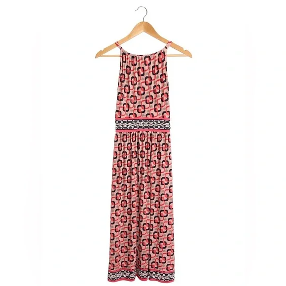 New York & Company Size 4 Women's Medium Halter A Line Coral Patterned Dress. - Picture 3 of 3